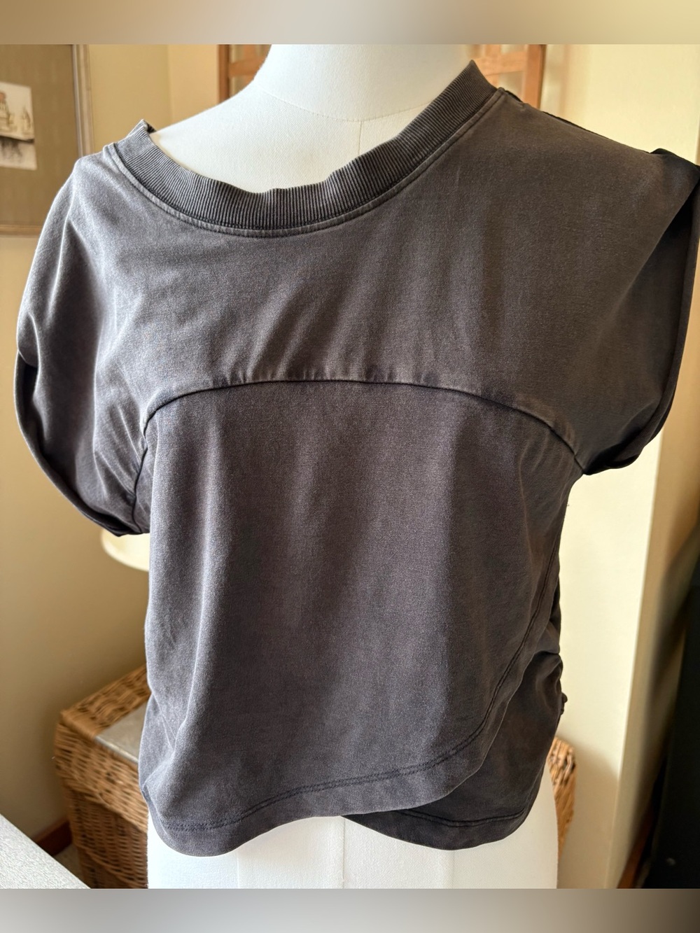 FP Movement Hot Shot Crossover Top in Washed Black - Ruched Side Crop Muscle Tee - Picture 5 of 12